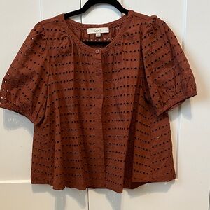 LOFT Women's Rust Eyelet Blouse